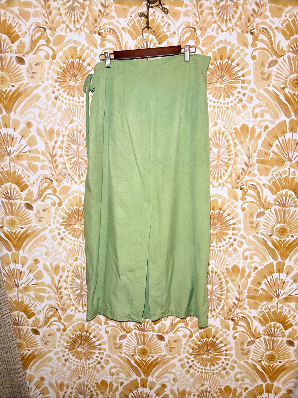 Stonebridge 100% Silk Sage Green Wrap Midi Skirt | Tie Waist | Quiet Luxury - Picture 6 of 11